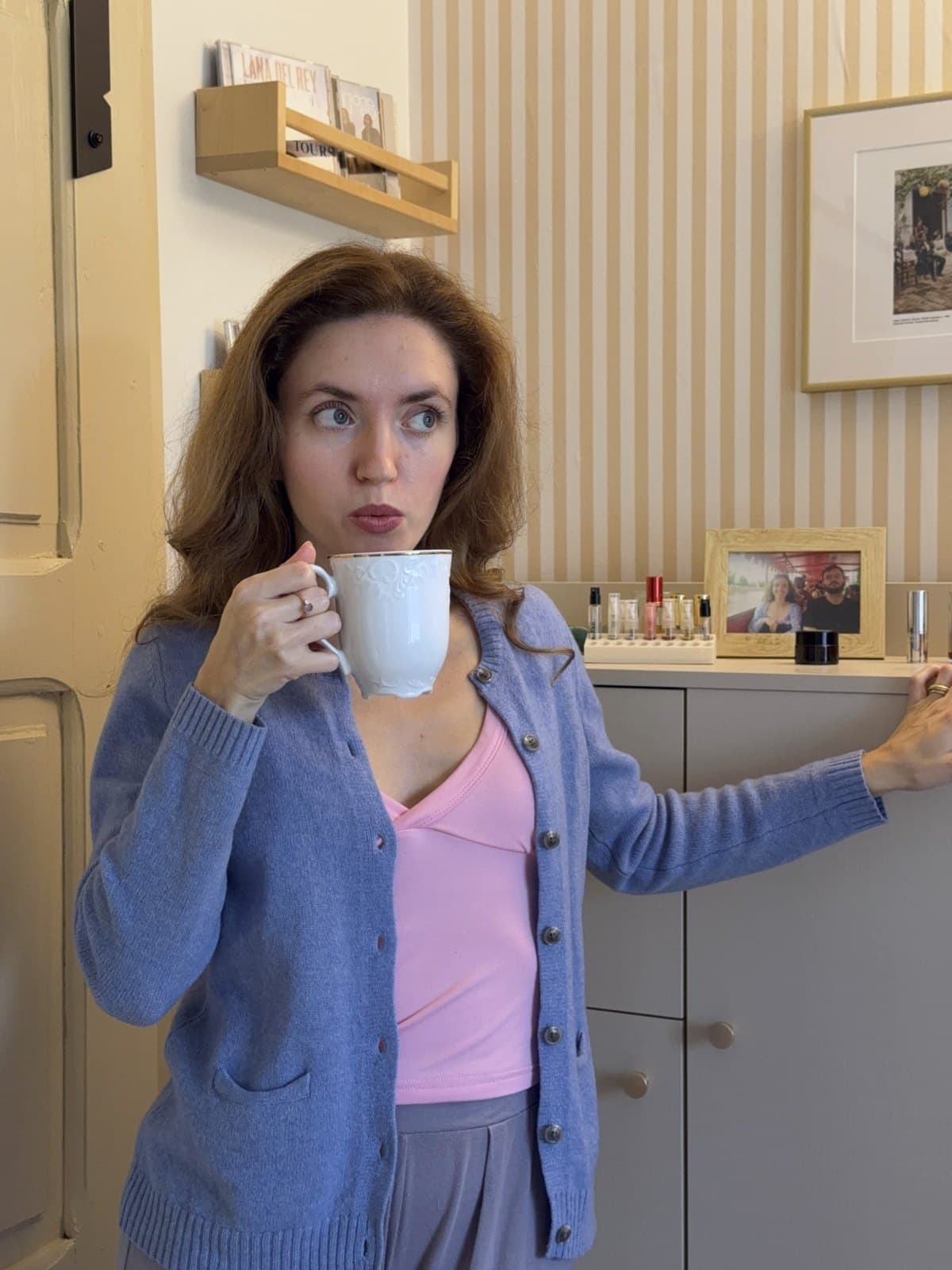 Izabela, the founder of Hernas Beauty, with her morning coffee